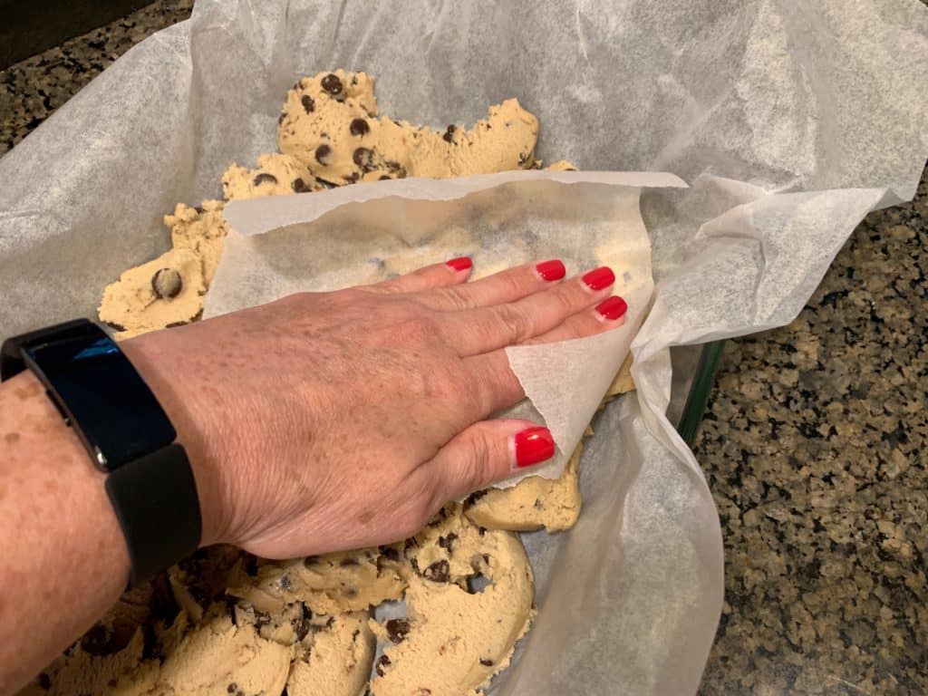 Patriotic Cookie Bars with chocolate chips and m&ms