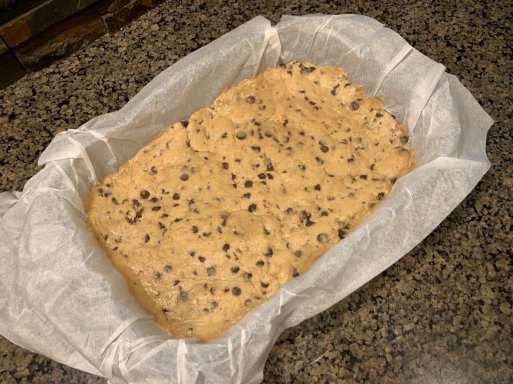 Patriotic Cookie Bars with chocolate chips and m&ms