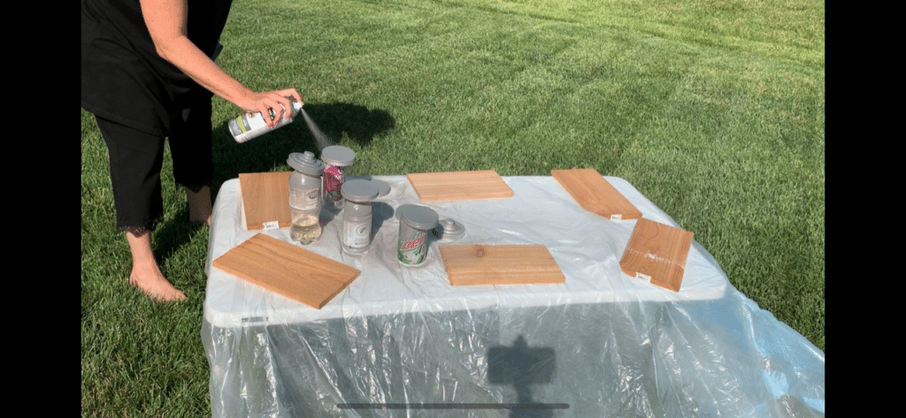 Spray painting Dollar Tree jar lids