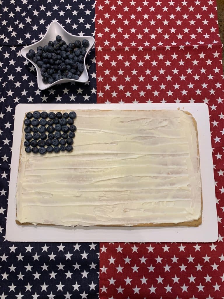 Flag fruit pizza with the blueberries