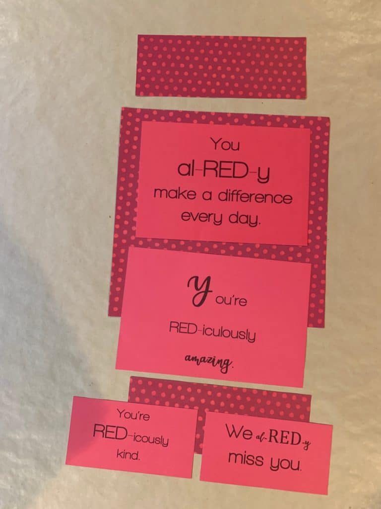 Red -themed care package, printables