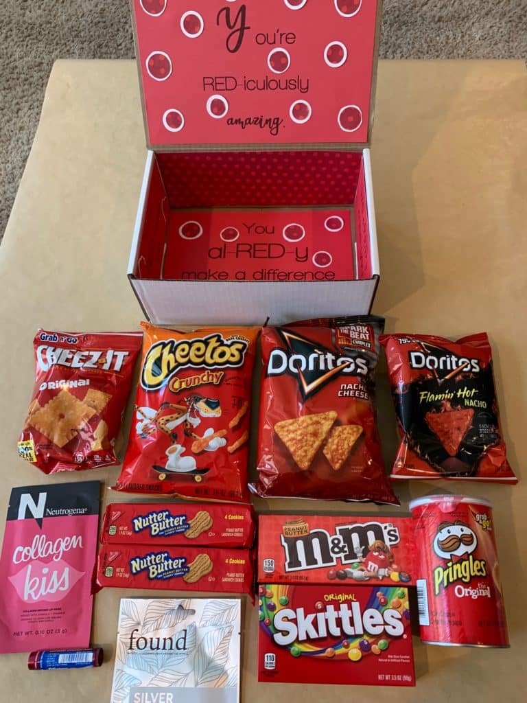 red-themed care package