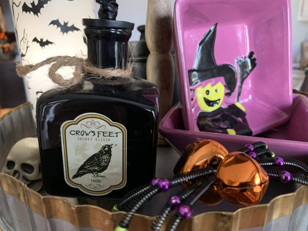 Halloween tiered tray poison bottles