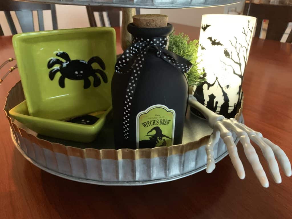 Halloween tiered tray poison bottles
