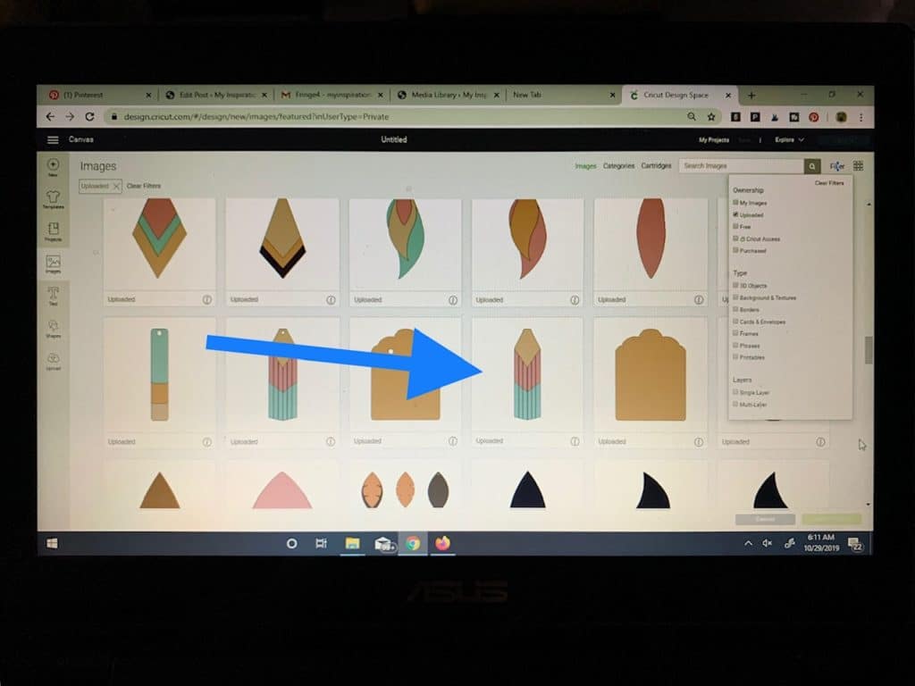 making diy faux leather earrings in Cricut design studio