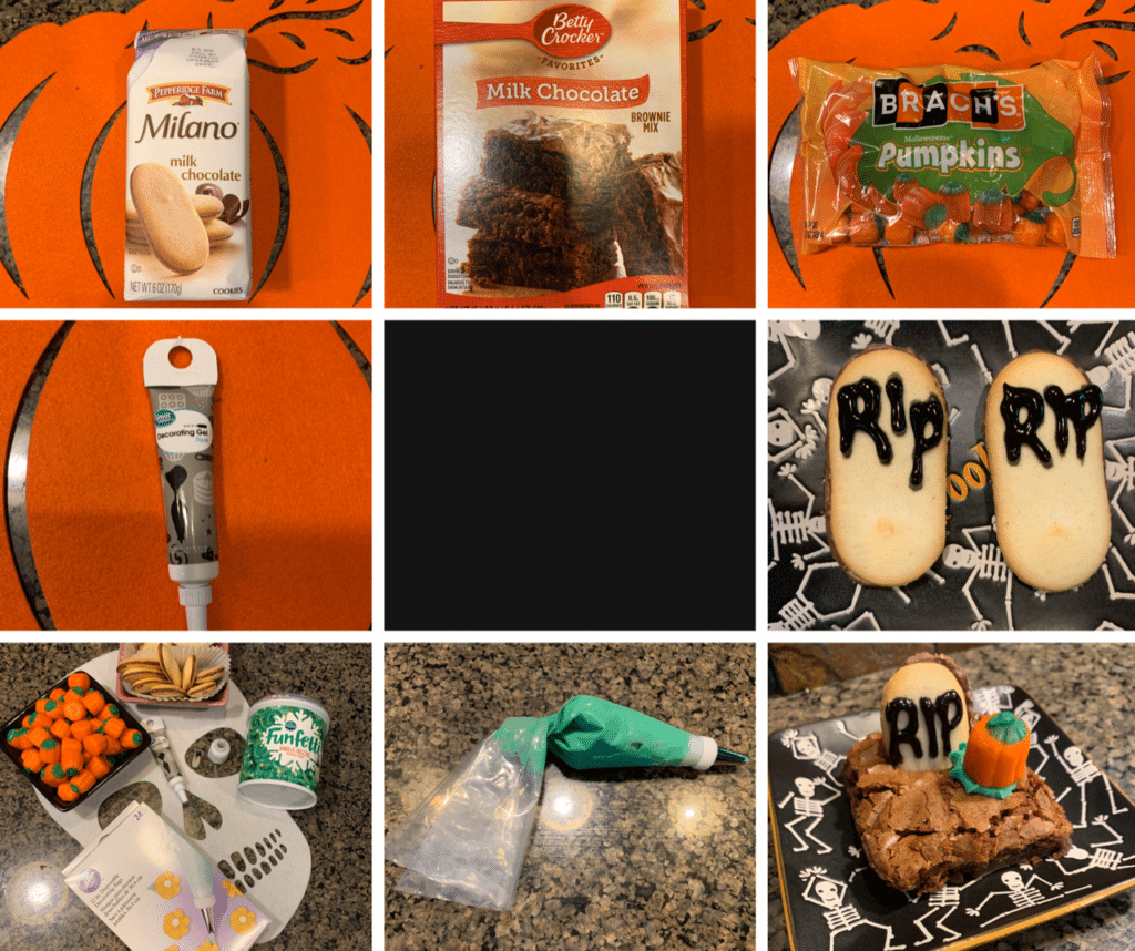 Items to decorate the Halloween tombstone brownies