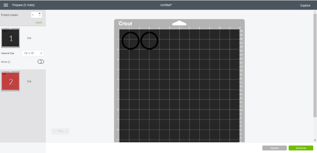 cutting circle faux leather earrings on the Cricut mat in Cricut Design Space