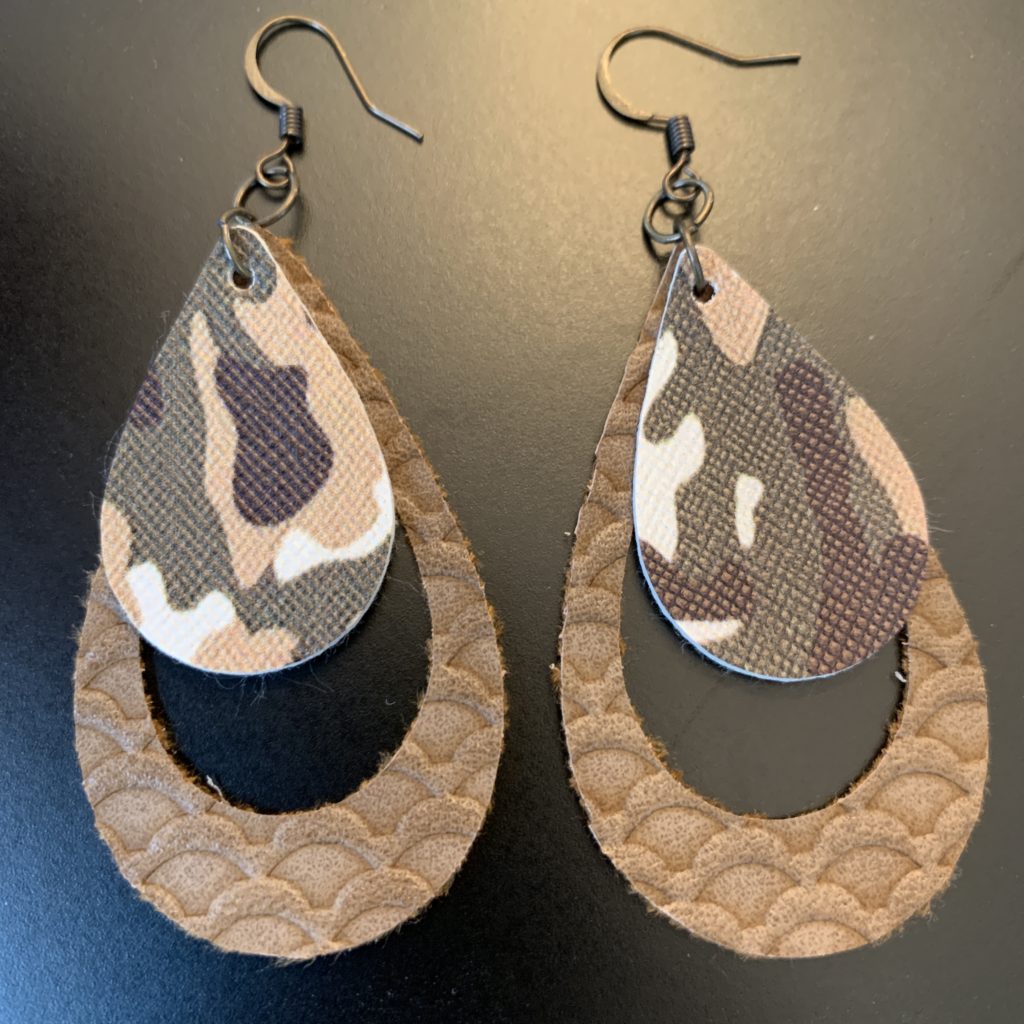 hallow leaf faux leather earrings, camo earrings