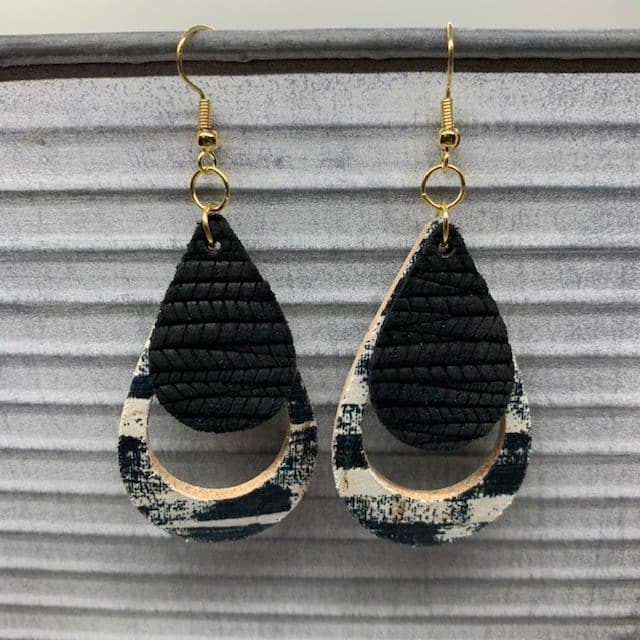 leather hollow teardrop earring