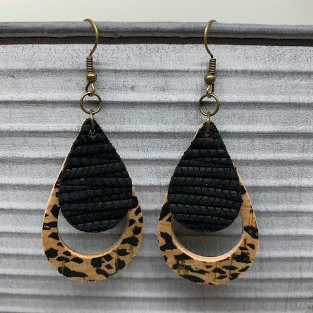 leather hollow teardrop earring