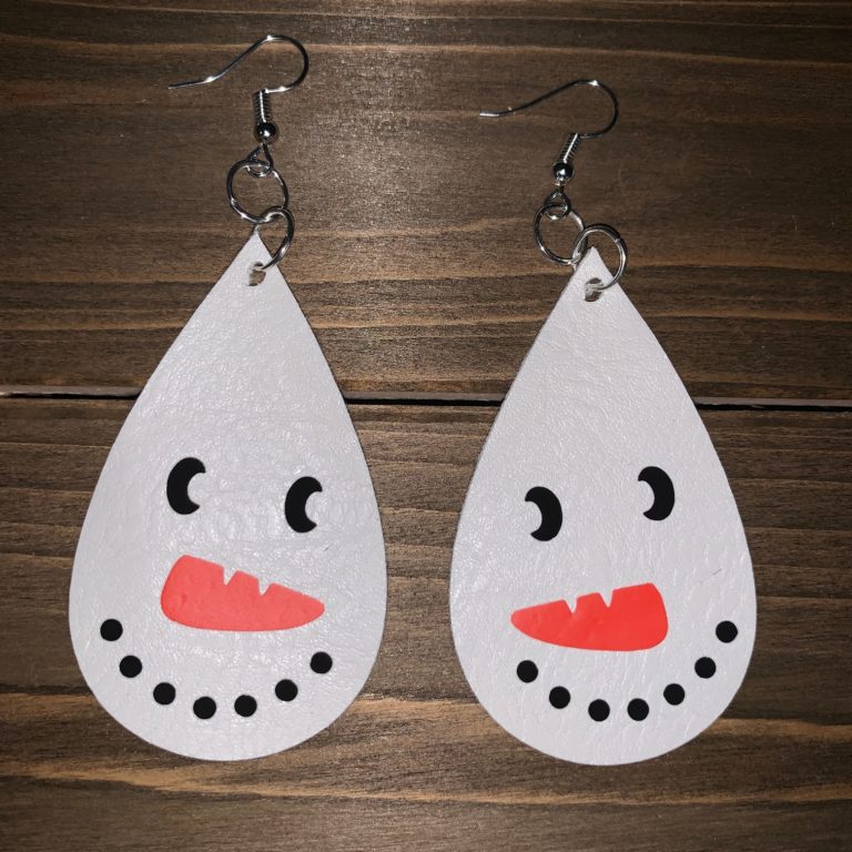 snowman faux leather earrings
