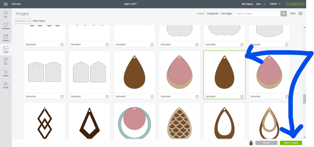 Cork earrings diy project on Cricut Explore