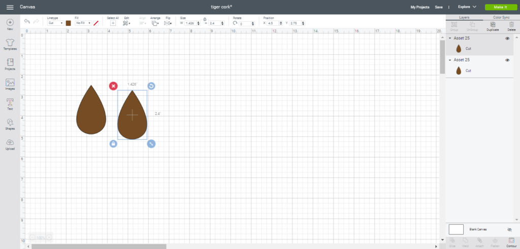 Cork earrings diy project on Cricut Explore