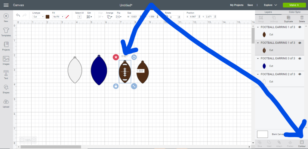 Cricut DesignSpace, football faux leather earrings