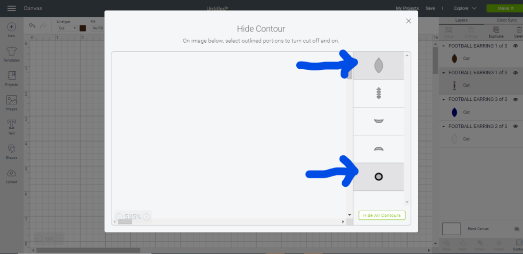Cricut Design Space, Contour