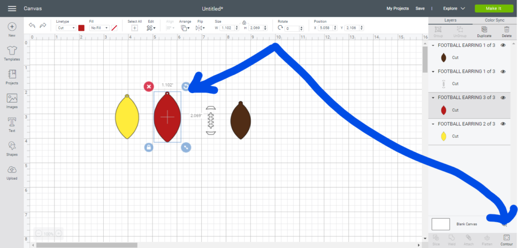 making football faux leather earrings on Cricut machine