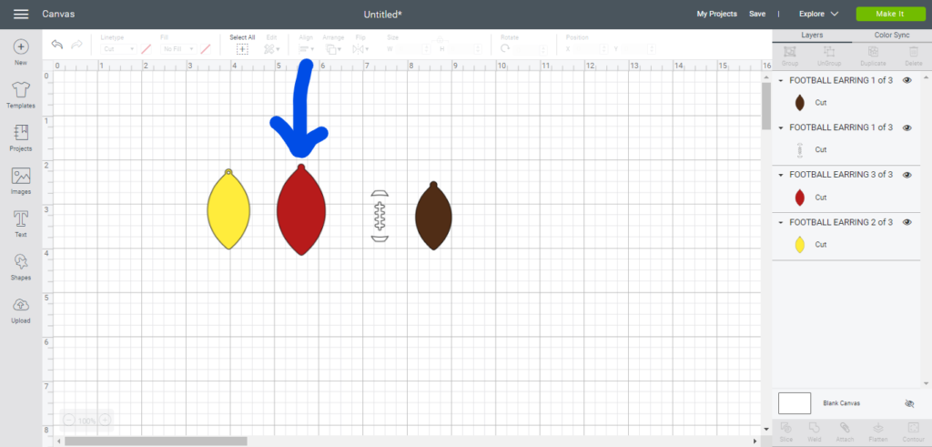 making football faux leather earrings on Cricut machine