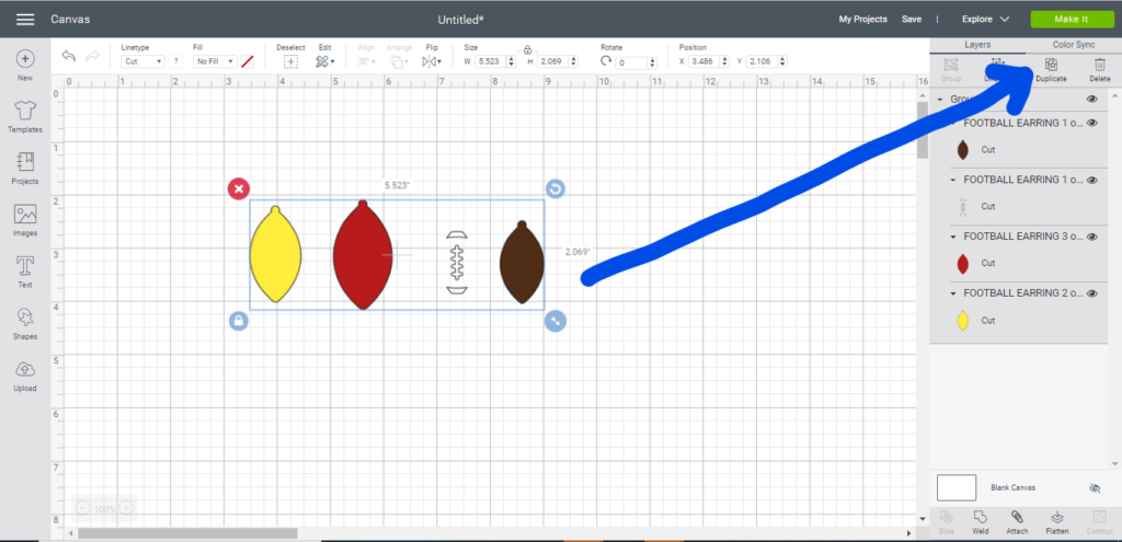 duplicate faux leather earring components on Cricut Design Space
