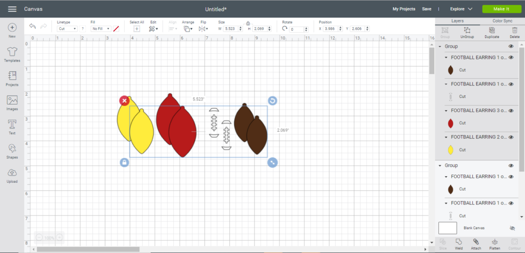 faux leather earrings on Cricut Design Space