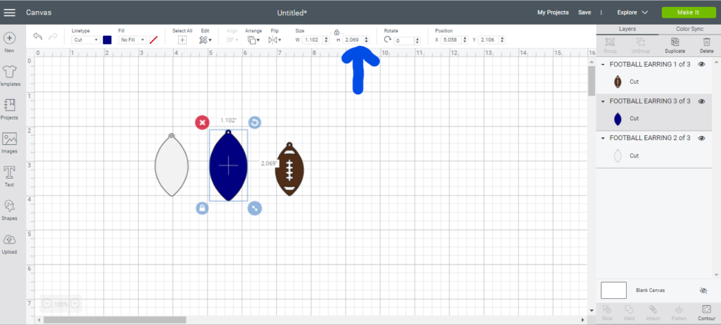 football faux leather earrings images on Cricut Design Space canvas