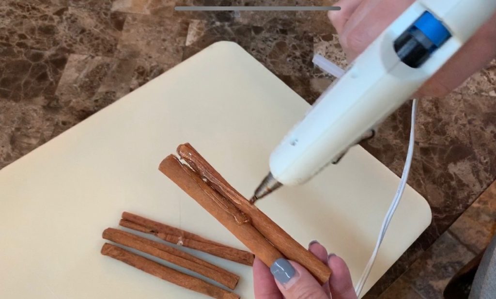 cinnamon sticks glued together to make pumpkin stem