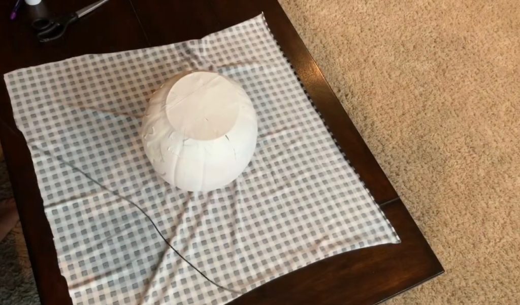 Wrapping fabric around fabric covered pumpkins