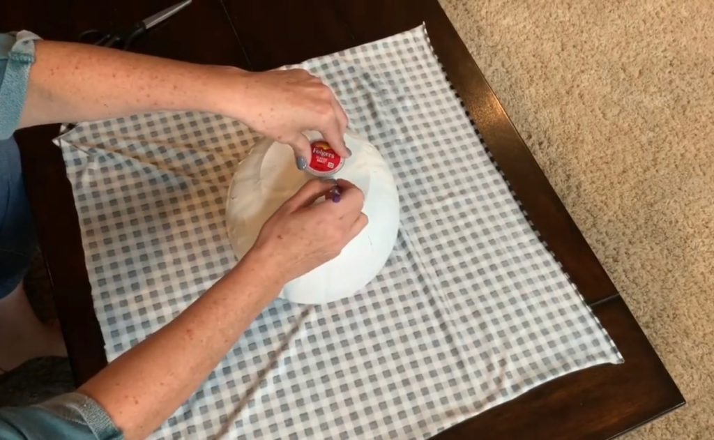 Wrapping fabric around fabric covered pumpkins