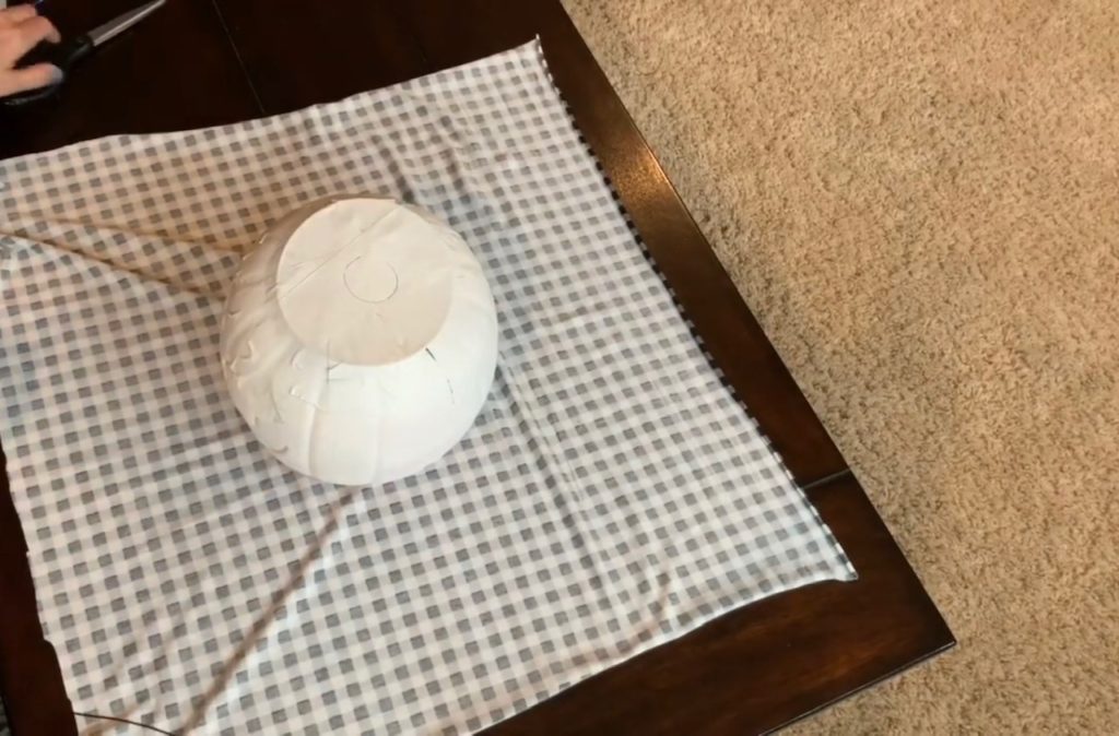 Wrapping fabric around fabric covered pumpkins