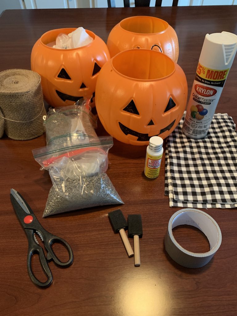 supplies for plaid fabric covered pumpkin