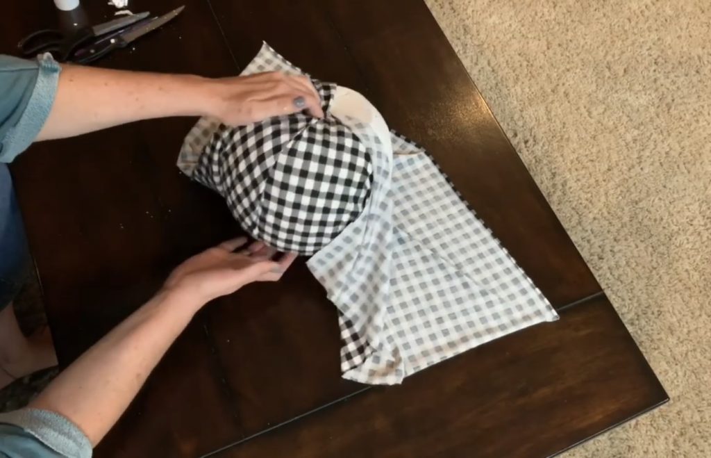 Wrapping fabric around fabric covered pumpkins
