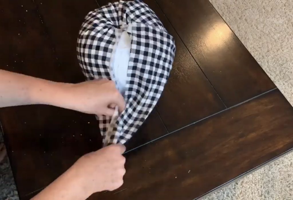 Wrapping fabric around fabric covered pumpkins