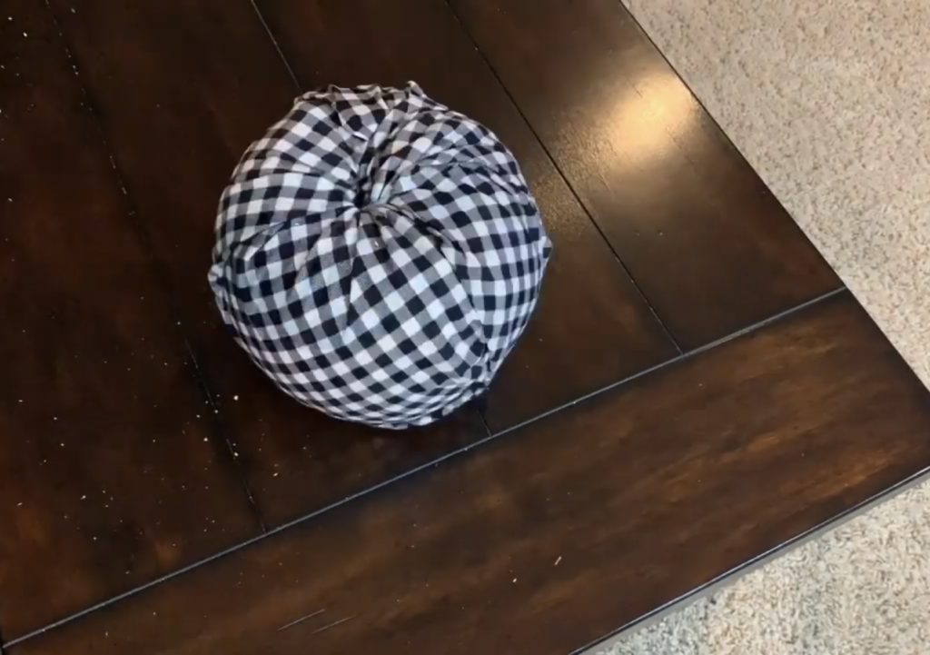 Wrapping fabric around fabric covered pumpkins