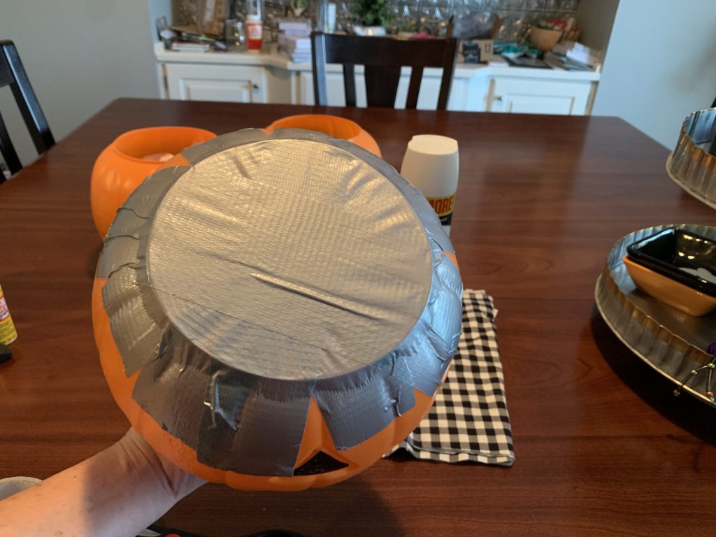 plastic pumpkins makeover to fabric covered pumpkins