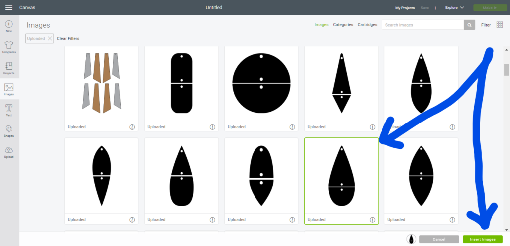 Insert image for split teardrop earrings into Cricut Design Space