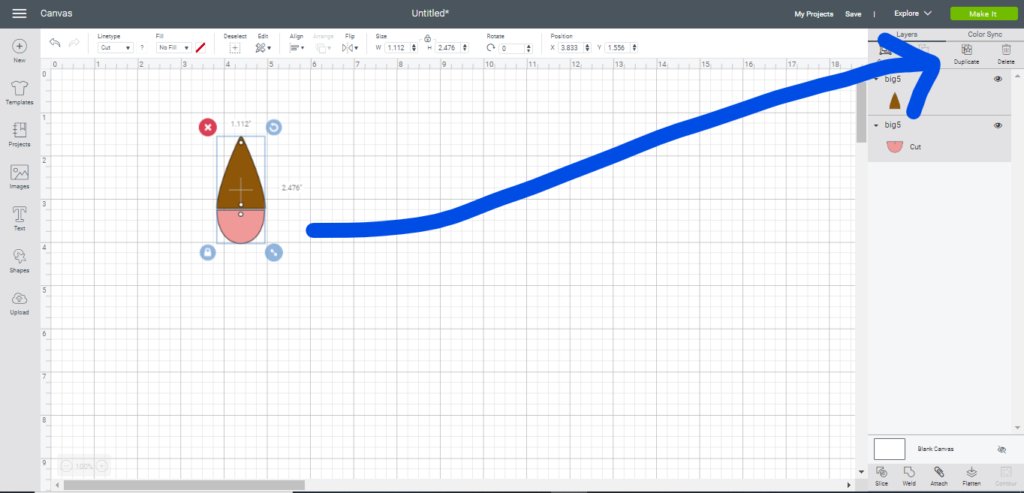 Duplicate the split teardrop earrings on the Cricut Design Space