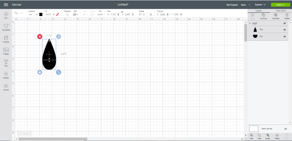split teardrop earrings on Cricut canvas
