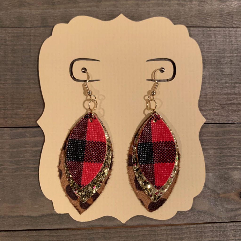 faux leather earrings stacked marquise shaped