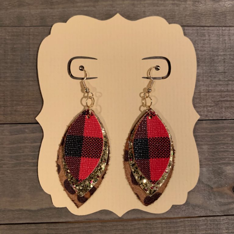 faux leather earrings stacked marquise shaped