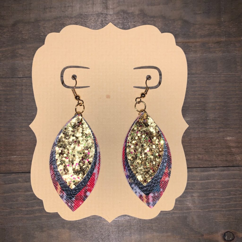 faux leather earrings, stacked marquise