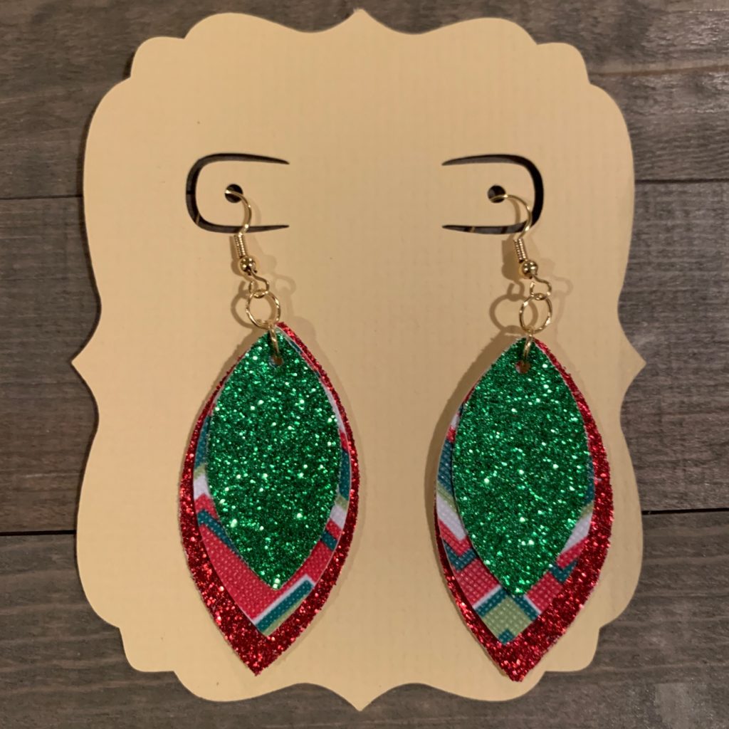 faux leather earrings, stacked marquise