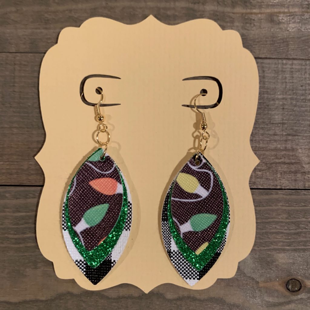 faux leather earrings, stacked marquise