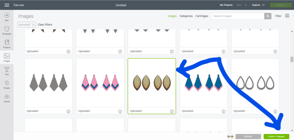 creating diy earrings in Cricut Design Space for faux leather earrings