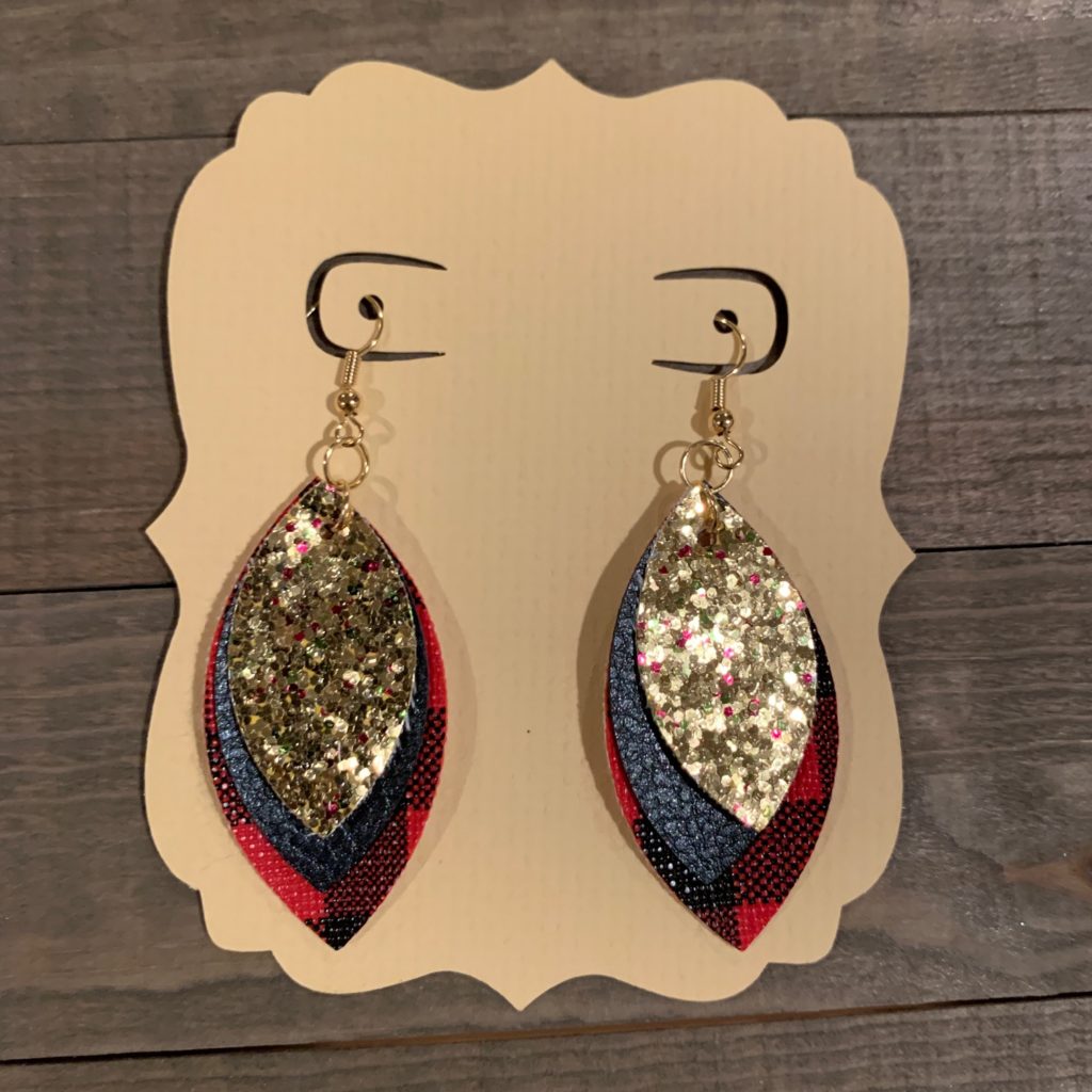 faux leather earrings, stacked marquise