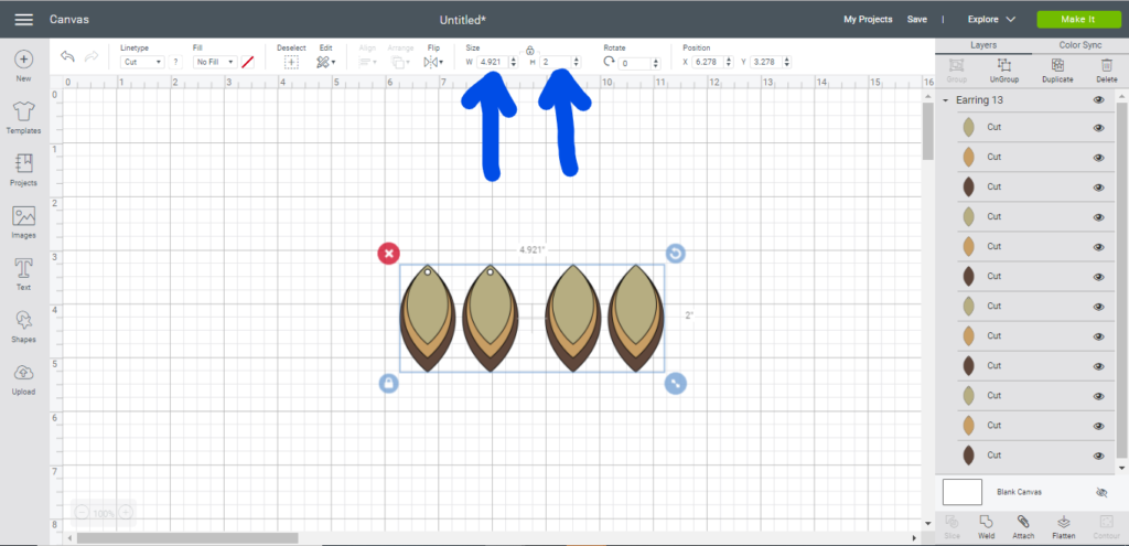creating diy earrings in Cricut Design Space for faux leather earrings