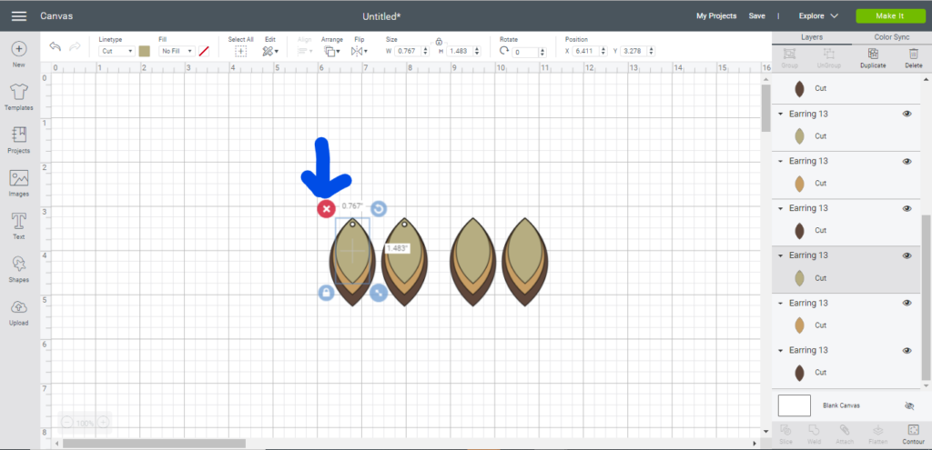 Selecting and deleting items on Cricut Design Studio while making faux leather earrings
