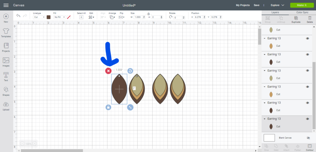 Selecting and deleting items on Cricut Design Studio while making faux leather earrings