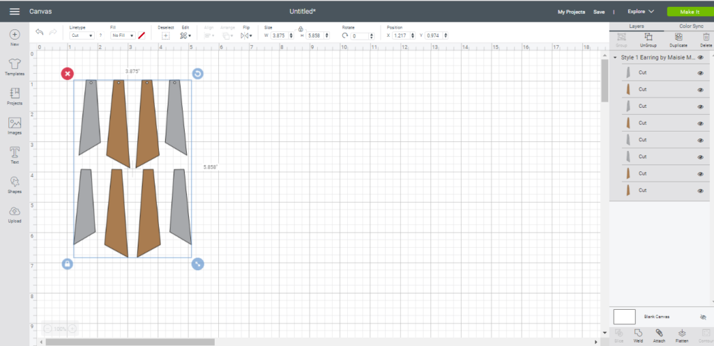 Design 1 of Tall Stacked Earring from Maisey Moo Design on Cricut Canvas
