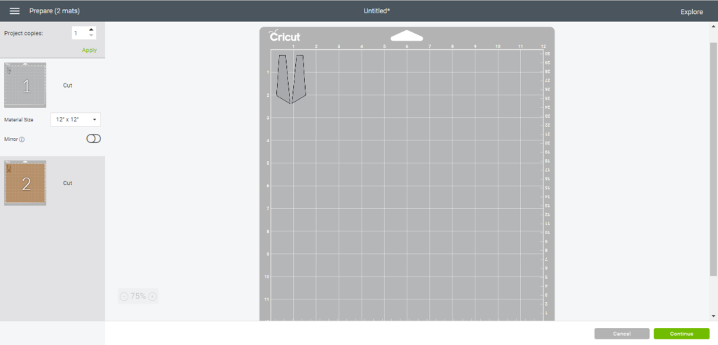 tall stacked earrings on a Cricut mat ready to cut