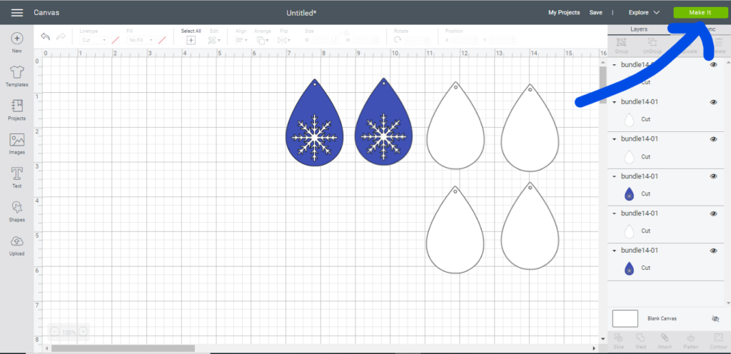 making snowflake faux leather earrings on the Cricut machine