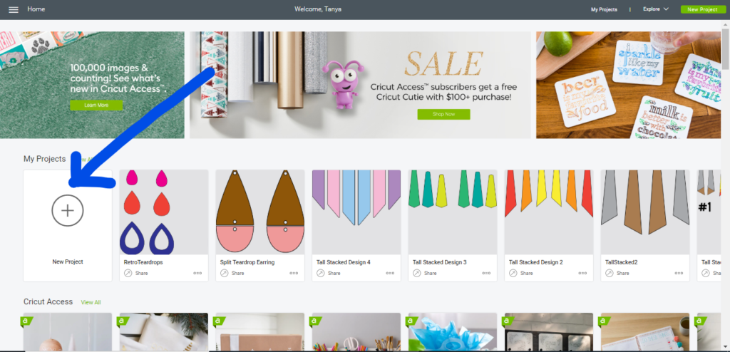 Start a new project in Cricut Design Space